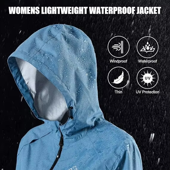 Womens Waterproof Running Cycling Lightweight Hooded Rain Jacket for Outdoor Hiking Walking Windbreaker