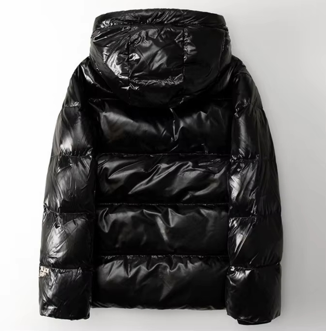 White Goose Down Jacket Black Gold Hooded Casual Short Down Jacket for Unisex