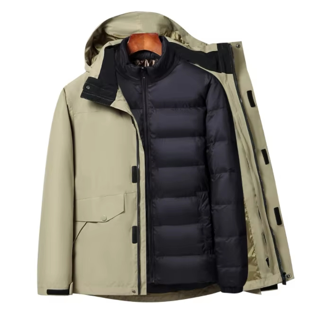 New Outdoor Hard Shell 3-in-1 Down Jacket With White Goose Down Inner Liner Removable Men's Mountaineering Ski Jacket