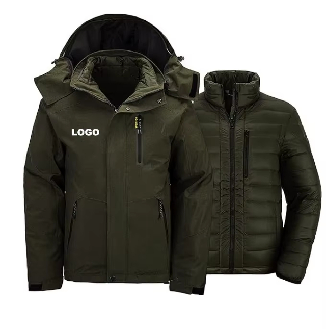 Men's Skiing Snowboard Snowmobile 3 in 1 Water Resistant Windproof Ski Jacket With Detachable Down Inner Jacket