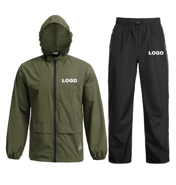 Men's Raincoat Waterproof and Rainproof Lightweight Breathable Rainproof Jacket Trousers 2-piece Raincoat Set