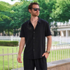 European & American Style New Men's Short Sleeve Jacquard Lapel Cardigan Shirt - Casual Loose Fit for Outdoor & Daily Wear