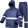 Men's Wind and Waterproof PU Work Raincoat Rain Pants Set With Highly Reflective Tape