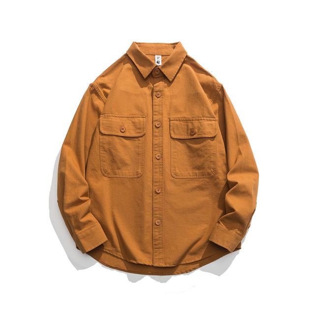Fashionable American Men's Vintage Long-sleeved Cargo Shirt for Outdoor Hiking Fishing Camping