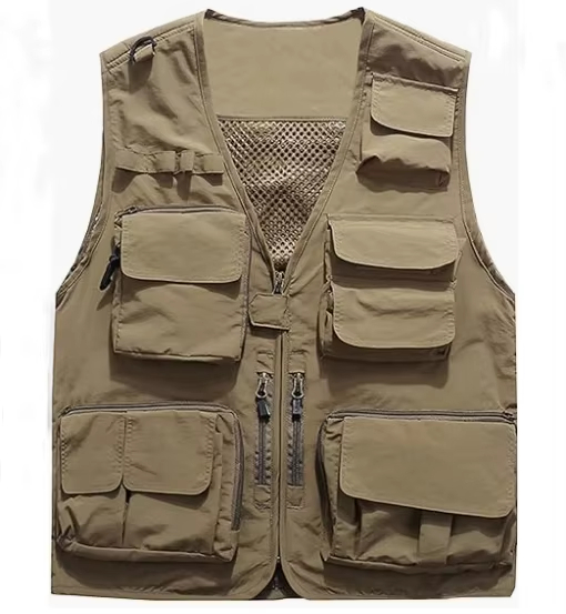 Hot Sale Men's Casual Lightweight Outdoor Multi-pocket Photo Cargo Vest Jacket Fishing Work Travel