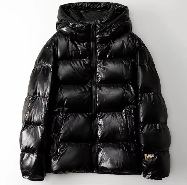 White Goose Down Jacket Black Gold Hooded Casual Short Down Jacket for Unisex