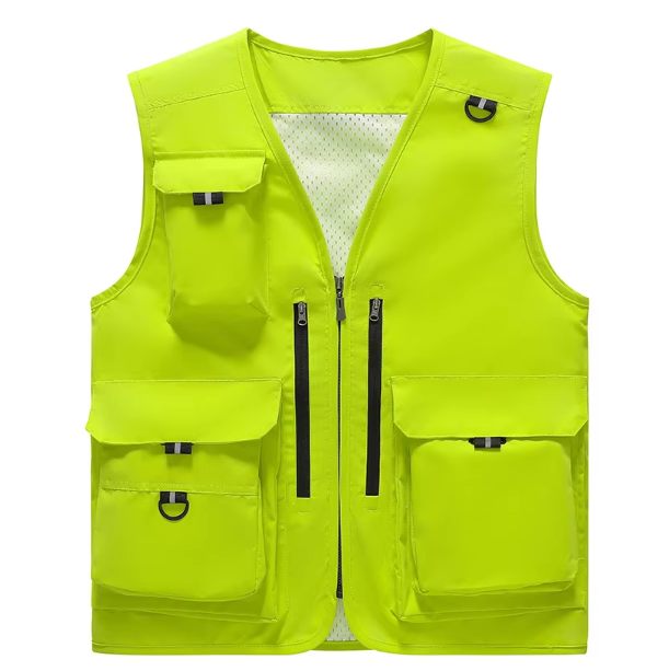 Fashion Breathable Lightweight Quick Dry Utility Outdoor Fishing Cargo Vest with Multi-Pocket Mesh Lining Zipper