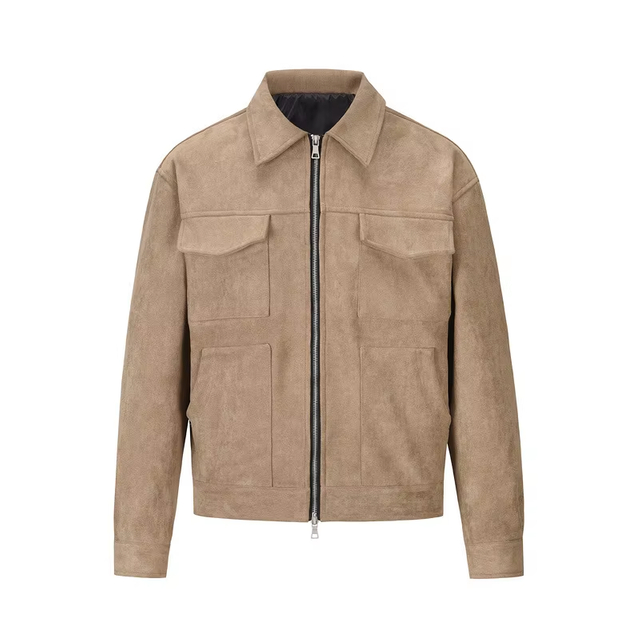 Hot Sale Customized Fake Suede Jacket With Thick Zipper and Big Pockets Is a Hot Seller of Cargo Trucker Coats