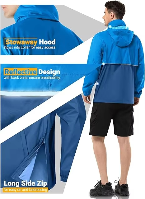 Wholesale Men's Casual Rain Jacket Waterproof Lightweight Foldable Raincoat for Hiking Golf Running Camping Fishing