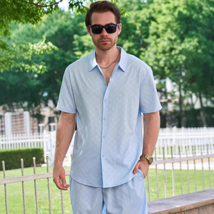 European & American Style New Men's Short Sleeve Jacquard Lapel Cardigan Shirt - Casual Loose Fit for Outdoor & Daily Wear