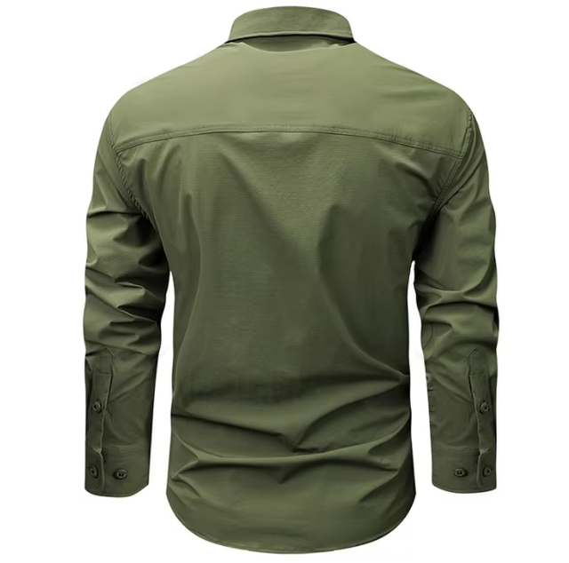 Men's Casual Loose Long-sleeved Shirt for Spring and Autumn Large-size Solid Color Outdoor Cargo Shirt