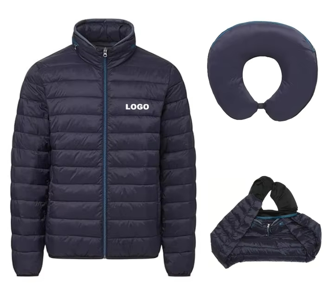 OEM Lightweight Custom Casual Polyester Men's Waterproof Breathable Pack a Travel Neck Pillow Instead of a Down Jacket