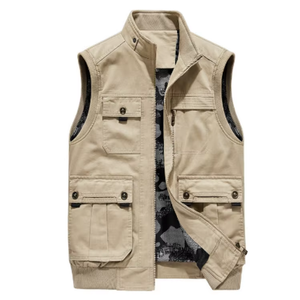 On Sale Cotton Stand Collar Sleeveless Jacket Thread Hem Loose Vest Large Men's Vest