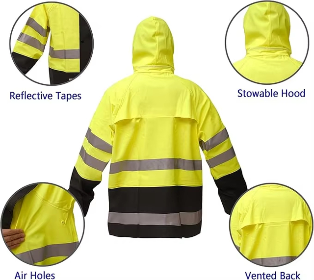OEM Raincoat Waterproof Men's and Women's Heavy Duty High Visibility Reflective Raincoat Jacket
