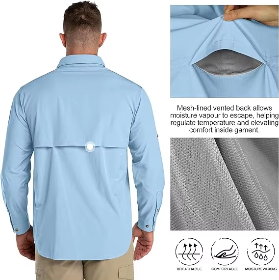 Long Sleeve Functional Shirt UPF 50 Outdoor Breathable Casual Leisure Quick Drying With Pockets for Hiking Fishing Climbing