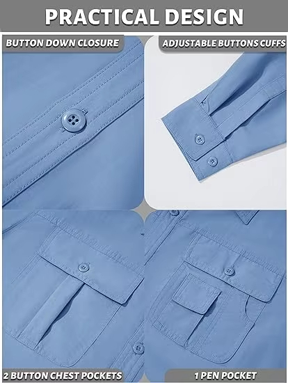 Men's Breathable Quick Drying UV Proof Solid Color Convertible Long Sleeve Shirt