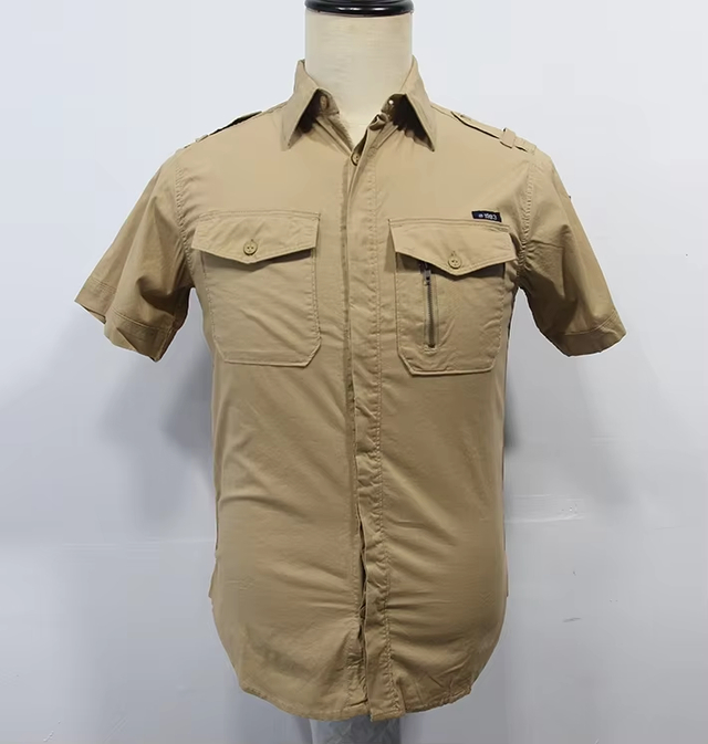 Summer Men's Short-sleeved Tooling Shirt Slim-fit Multi-pocket Elastic Cotton Outdoor Fashion Trend Shirt