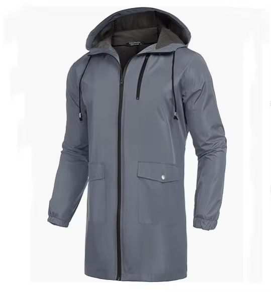 Men's Long Windproof Waterproof Lightweight Raincoat Jacket Waterproof Outdoor Hooded Jacket