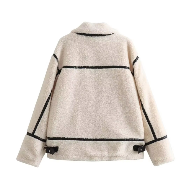 Vintage Loose Thickened Long-Sleeved Faux Fur Lamb Zipper Jacket Winter Coat for Women