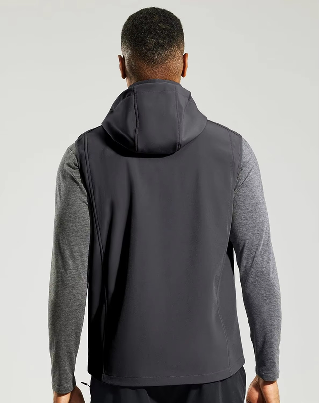 Factory Wholesale Men's Golf Vest Detachable Hood Soft Shell Windproof Sleeveless Running Jacket for Hiking Casual Fishing