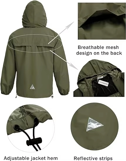 Men's Raincoat Waterproof and Rainproof Lightweight Breathable Rainproof Jacket Trousers 2-piece Raincoat Set