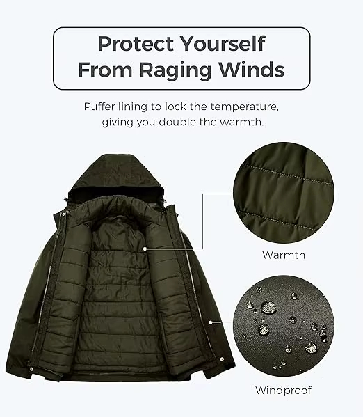 Men's Skiing Snowboard Snowmobile 3 in 1 Water Resistant Windproof Ski Jacket With Detachable Down Inner Jacket