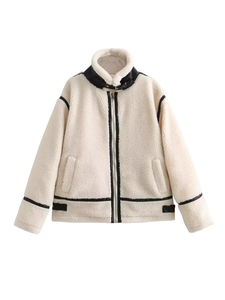 Vintage Loose Thickened Long-Sleeved Faux Fur Lamb Zipper Jacket Winter Coat for Women