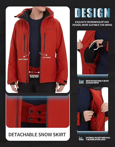 Men's Ski Jacket Waterproof With Insulated Ski Equipment Snowboard and Snowmobile Winter Snow Jacket for Skiing Hiking
