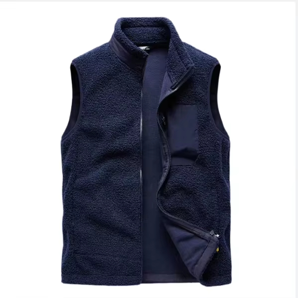 Hot Sale Autumn/Winter Fleece Vest for Men With Fleece Thickened Vest Stand Collar Fleece Warm Vest