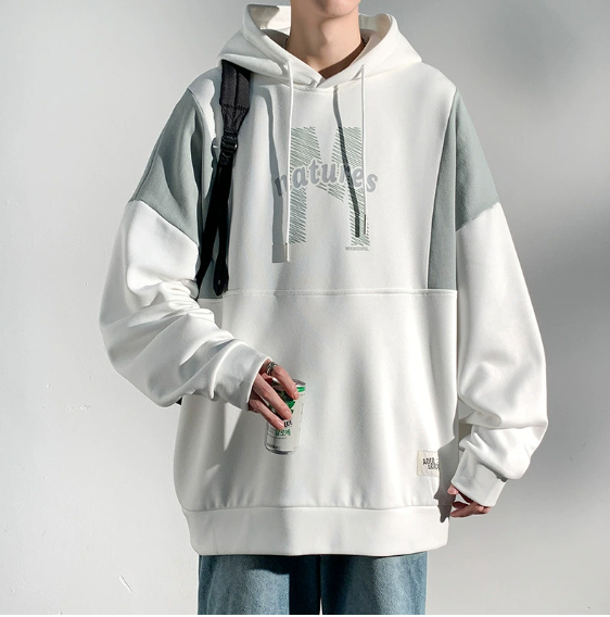 Mens Trendy Comfortable Color-Blocked Oversize Dreawstring Hoodie Streetwar eCasual Sweatshirt Versatile piece