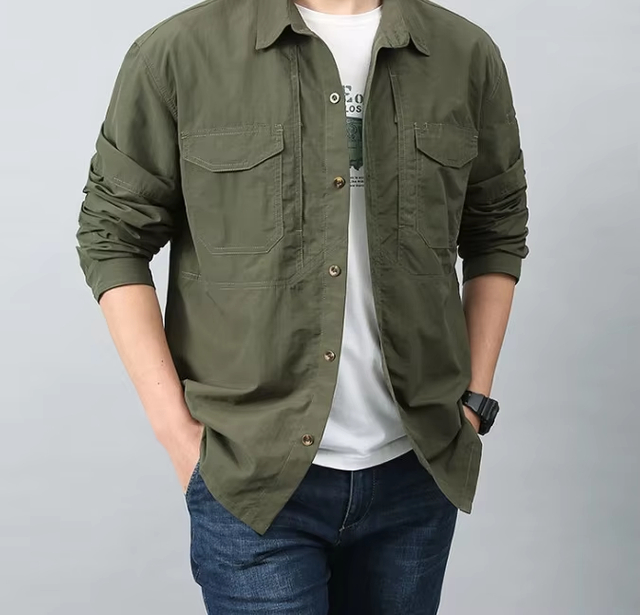 Spring and Autumn Long Sleeve Shirt Men's Multi-pocket Work Clothes Cargo Style Outdoor Quick Drying Clothes Loose Large Size