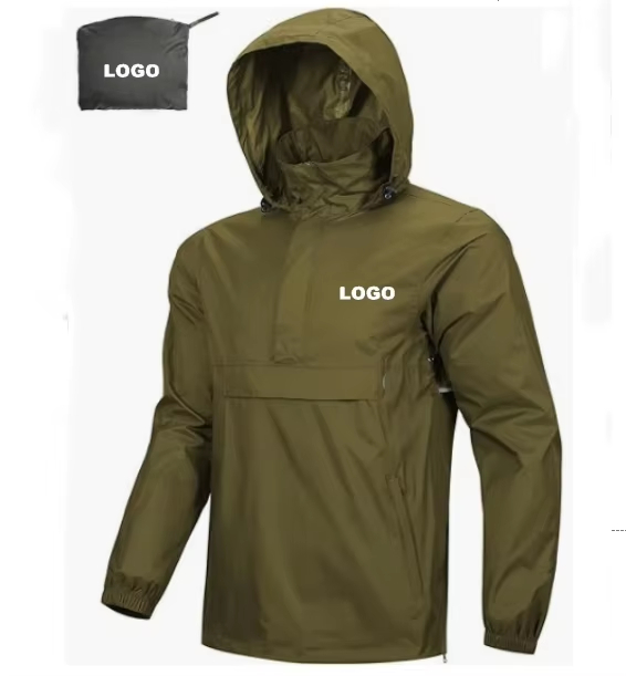 Waterproof Pullover Lightweight Hooded Rain Jacket for Men Packaway Breathable Windproof Windbreaker Outdoor for Camping Hiking