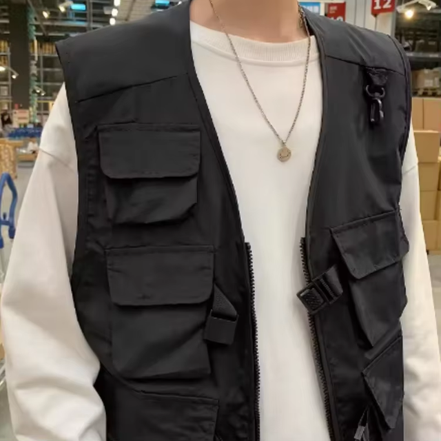 New Trend Men's Hip Hop Sleeveless Jacket Multi-Pocket Outdoors Vests