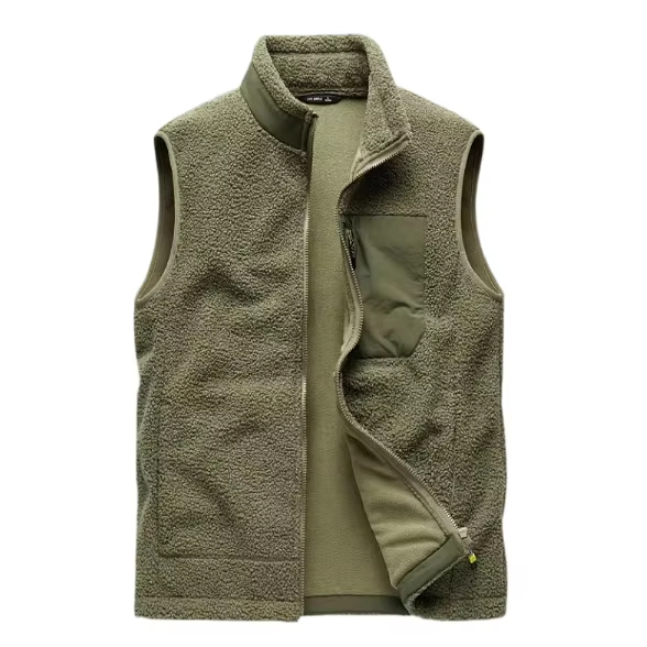 Hot Sale Autumn/Winter Fleece Vest for Men With Fleece Thickened Vest Stand Collar Fleece Warm Vest