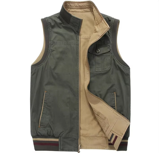Men's Reversible Heavy Cotton Reversible Vest Sleeveless Cardigan Cotton Fishing Vest Multi-pocket Outdoor Photography Vest
